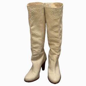 COLE HAAN x NIKE AIR Cream Knee-High Snakeskin Embossed Leather Boots